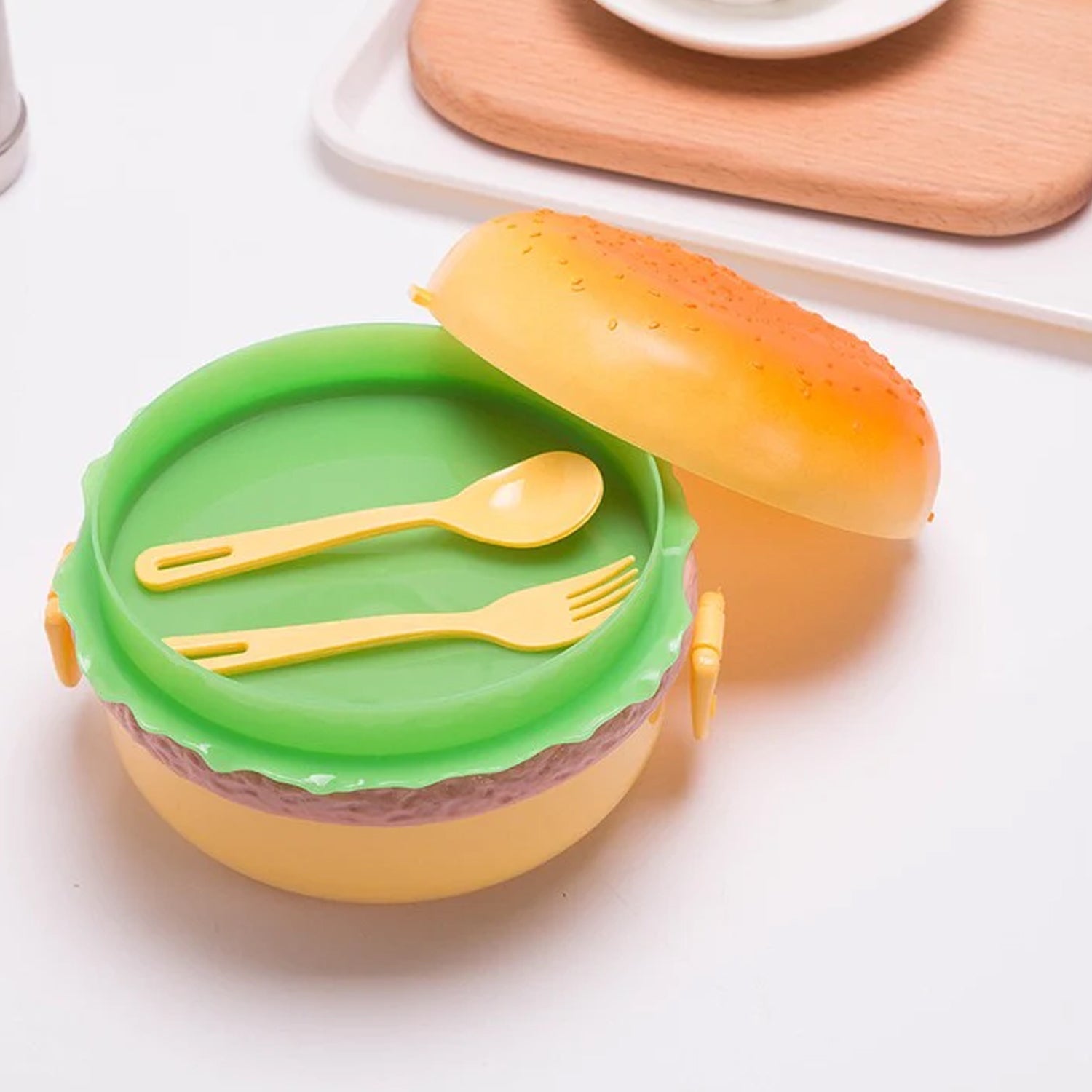 5313 Burger Shape Lunch Box Plastic Lunch Box Food Container Sets Double Layer Lunchbox 1000ml With 2 Spoon Applicable to Kids and Elementary School Students 5313 Burger Shape Lunch Box Plastic Lunch Box Food Container Sets Double Layer Lunchbox 1000ml With 2 Spoon Applicable to Kids and Elementary School Students